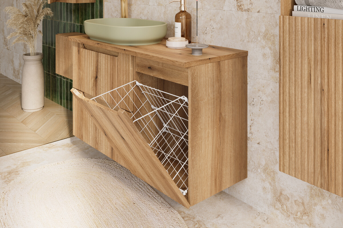 Comad Nova Coast Evoke szafka 40x39x57 cm boczna wisząca z koszem na pranie dąb NOVA COAST EVOKE 81-40-39-1DK