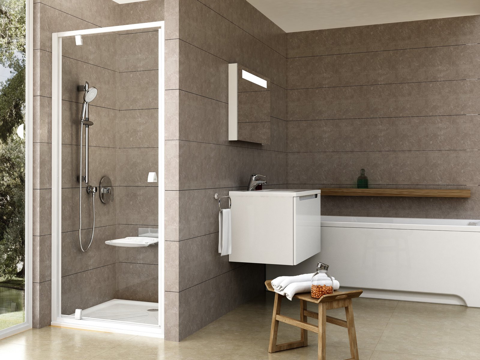 Ravak Pivot drzwi prysznicowe 90 cm uchylne biały połysk/szkło przezroczyste 03G70101Z1