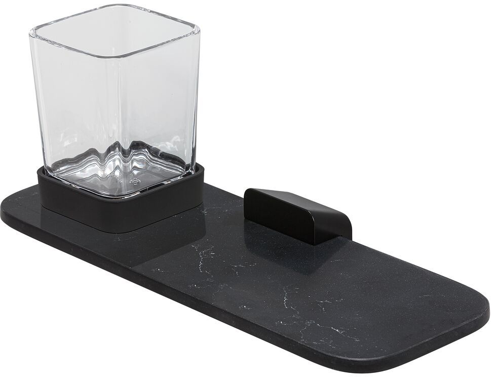 Geesa Shift półka szklana 30 cm z kubkiem na szczoteczki efekt czarnego marmuru 919902-06-M6