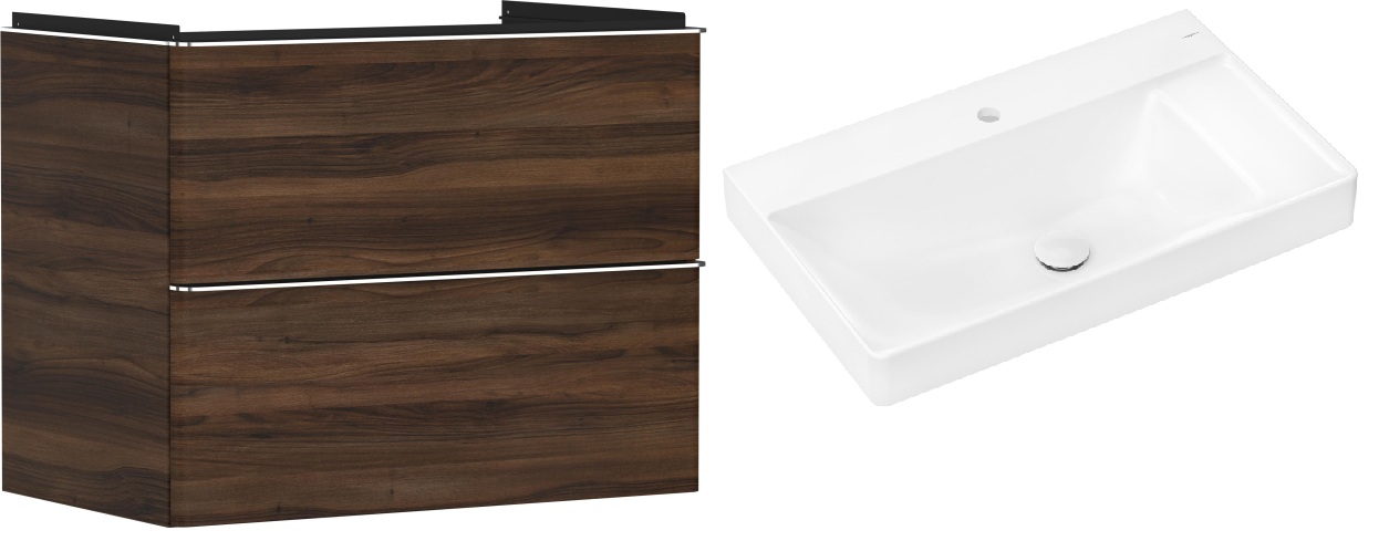 Hansgrohe Xelu Q szafka wisząca z umywalką 80x48 cm ciemny orzech/chrom/biały (54030000, 61024450)