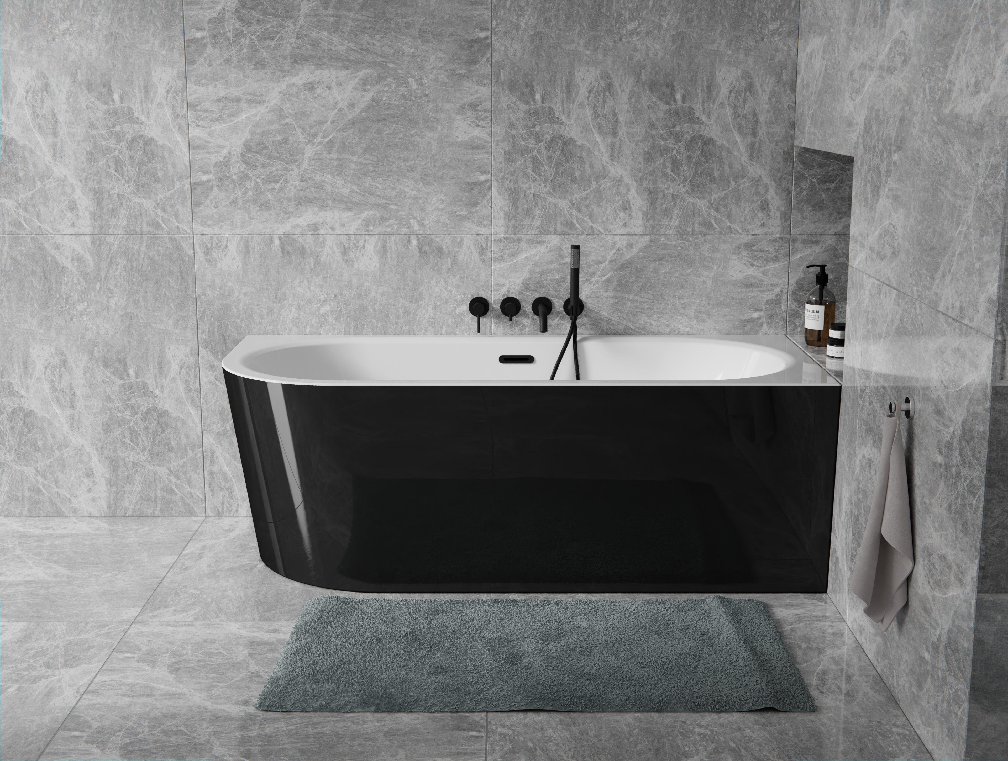 Besco Avita A-Line wanna wolnostojąca 169x75 cm narożna przyścienna prawa biały połysk/czarny połysk/czarny mat #WAA-17ABPCS