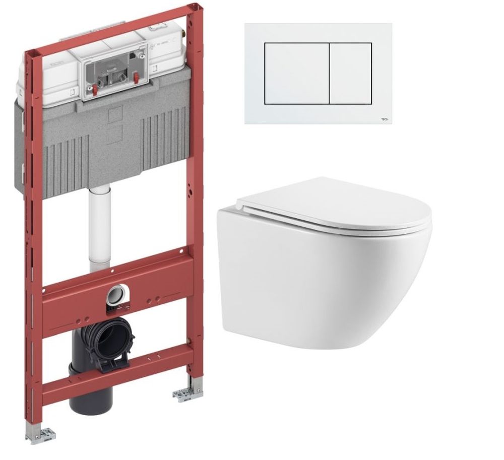 Zestaw Omnires Ottawa miska WC z deską wolnoopadającą i stelaż podtynkowy Tece Profil z przyciskiem spłukującym Now białym ... - Wysyłka w 24h