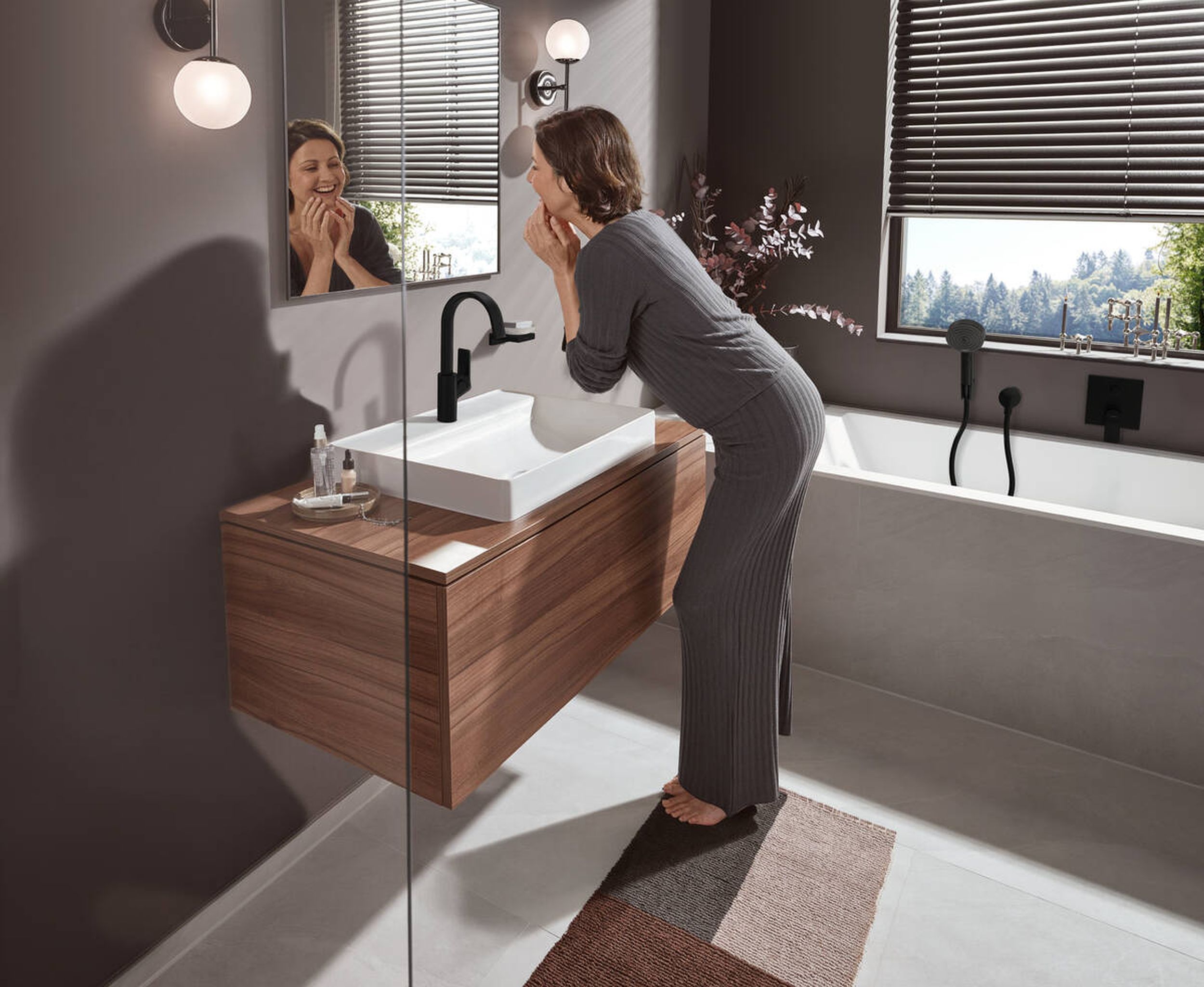 Hansgrohe Vivenis bateria umywalkowa stojąca EcoSmart czarny mat 75030670
