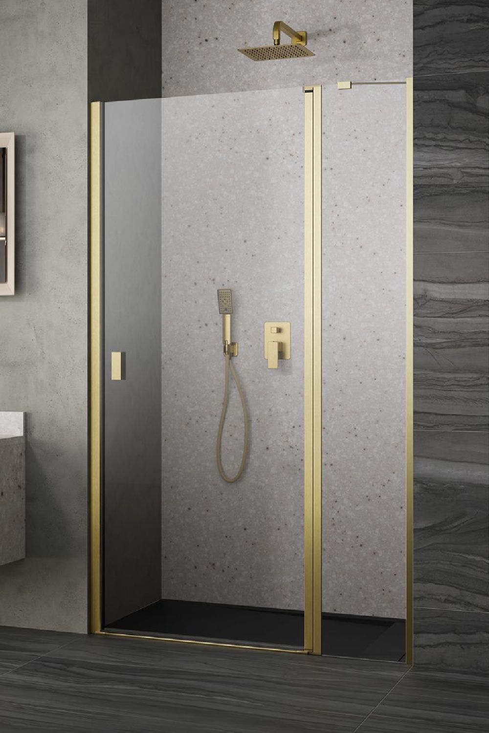 Radaway Nes Brushed Gold DWJ II drzwi prysznicowe 100 cm uchylne złoty szczotkowany/szkło przezroczyste 10036100-99-01L