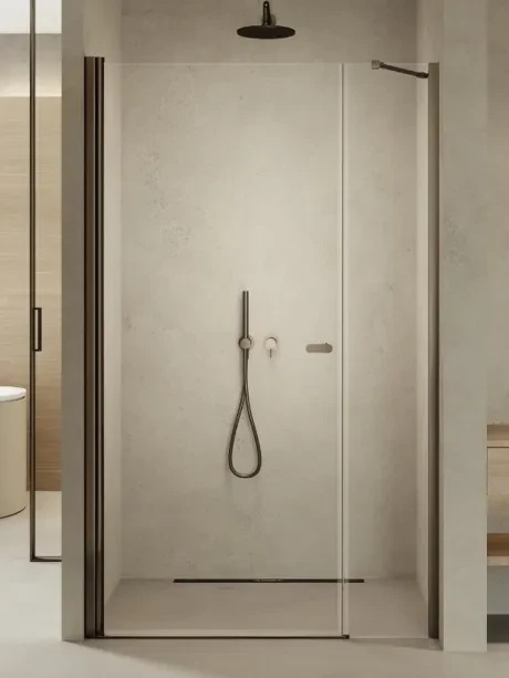 New Trendy New Soleo drzwi prysznicowe 150 cm uchylne gunmetal brushed/szkło przezroczyste D-0999A-WP