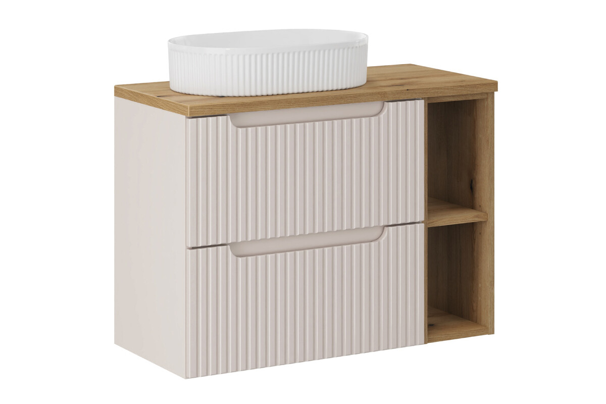 Zestaw Comad Nova Cashmere szafki 60 cm i 20 cm z blatem meblowym 80 cm kaszmir/dąb i umywalka Beyond 48x32,5 cm biała SET-NOC B OAK 80CM ... - 