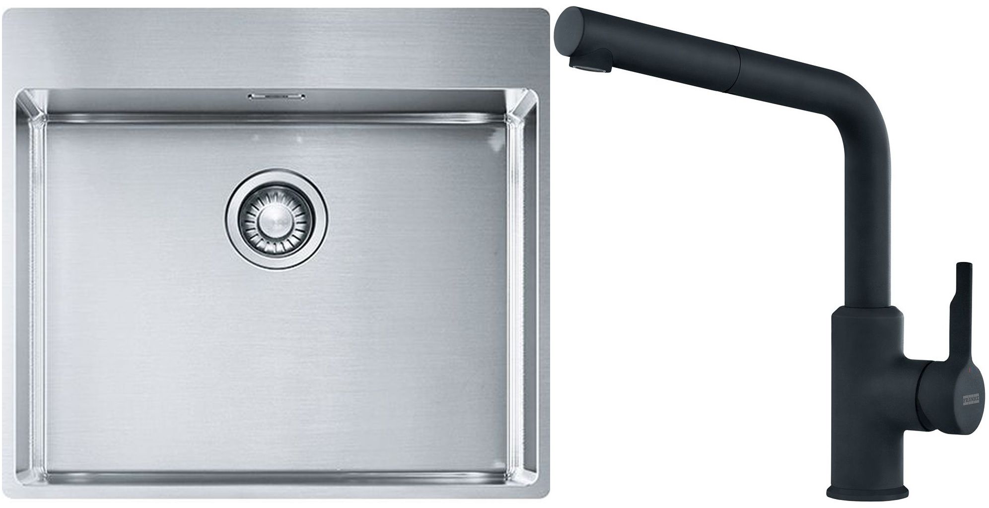 Franke Box BXX 210-54 TL zlewozmywak 57x51 cm stalowy z baterią kuchenną Urban czarny mat (1270369295, 1150627523)