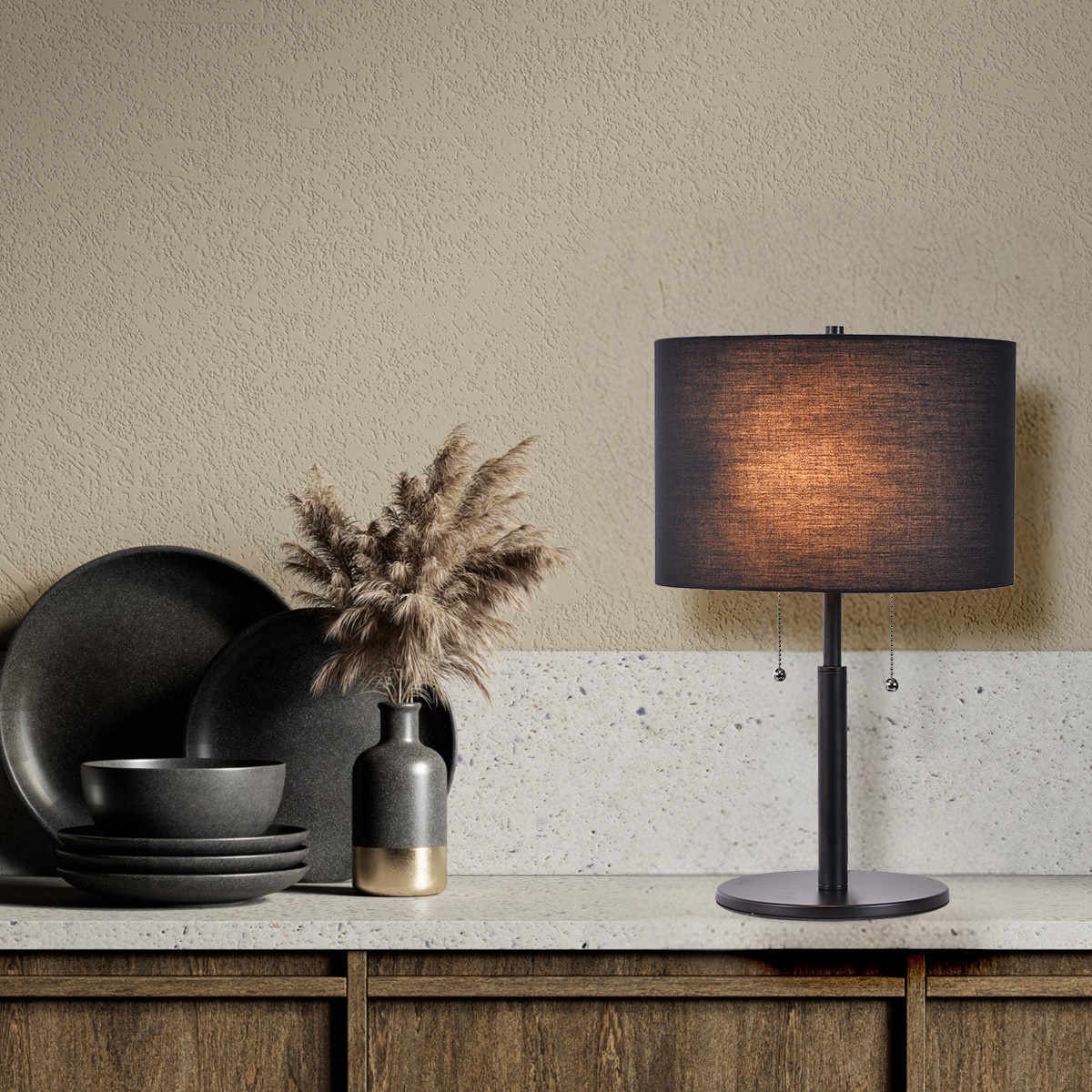 Light Prestige Fogo lampa stołowa 2x15 W czarna LP03042TBK