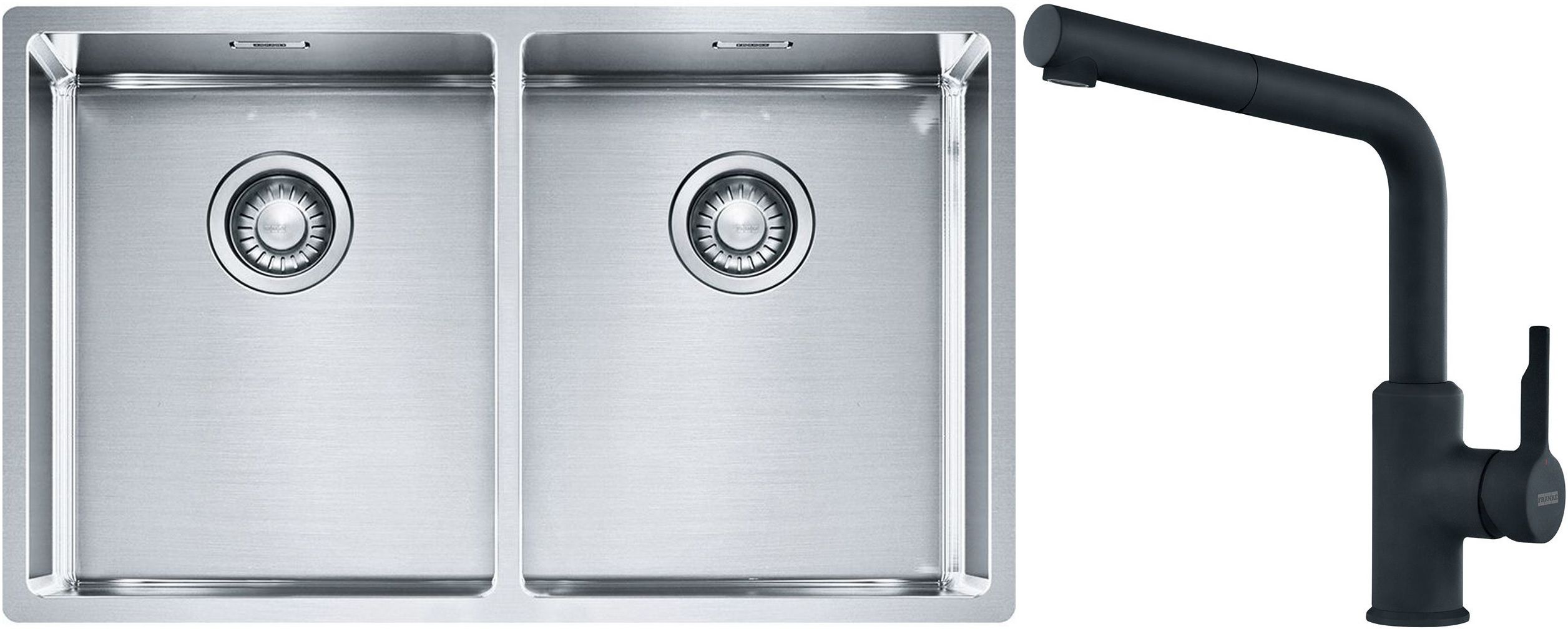 Franke Box BXX 220/120 34-34 zlewozmywak 74x45 cm stalowy z baterią kuchenną Urban czarny mat (1270370188, 1150627523)