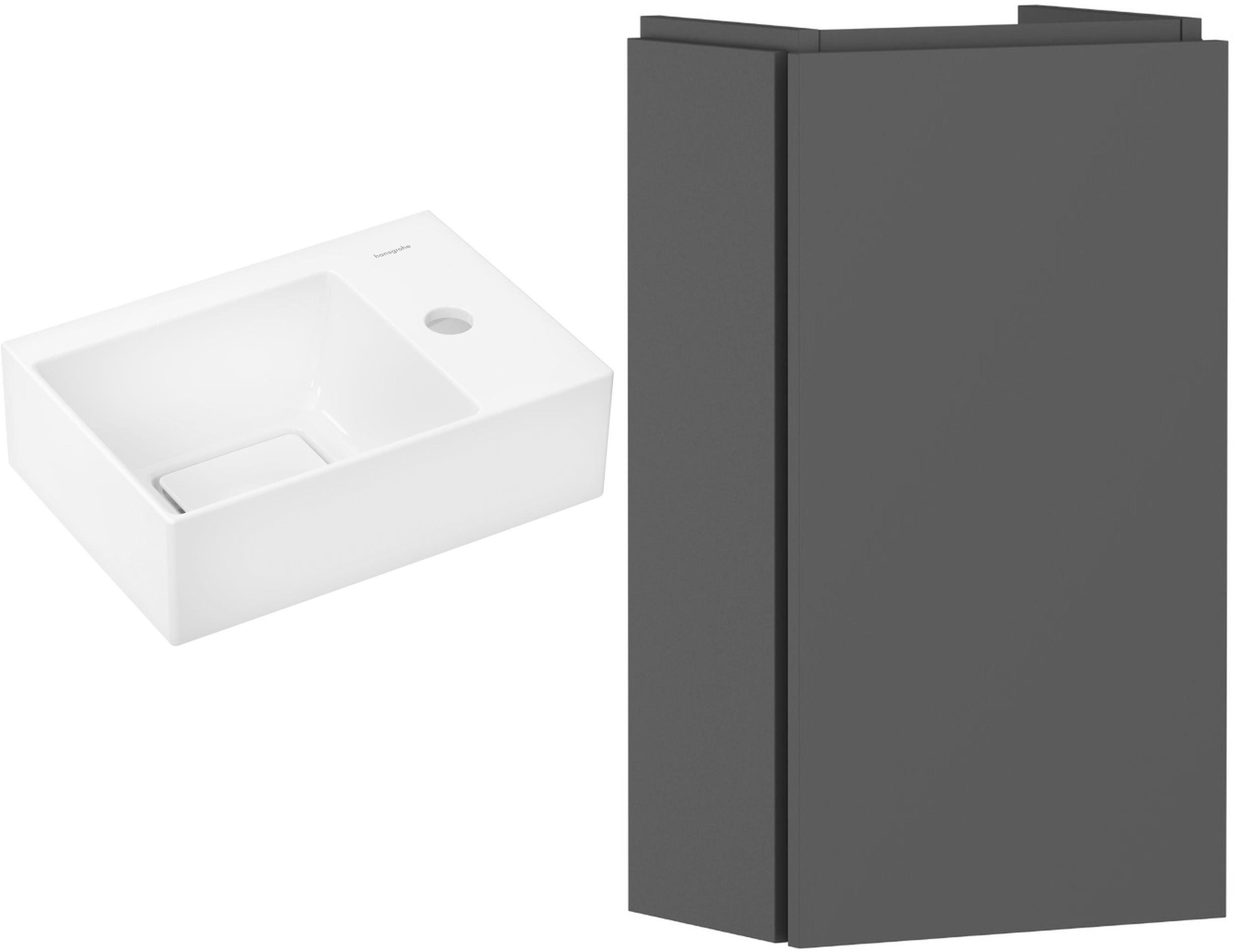 Zestaw Hansgrohe Xevolos E umywalka z szafką Xilesa E 36 cm prawa biały połysk/szary łupek mat (54244760, 61086450)