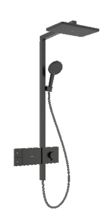 Hansgrohe Raindance Alive Q zestaw prysznicowy ścienny termostatyczny z deszczownicą czarny chrom szczotkowany 24580340