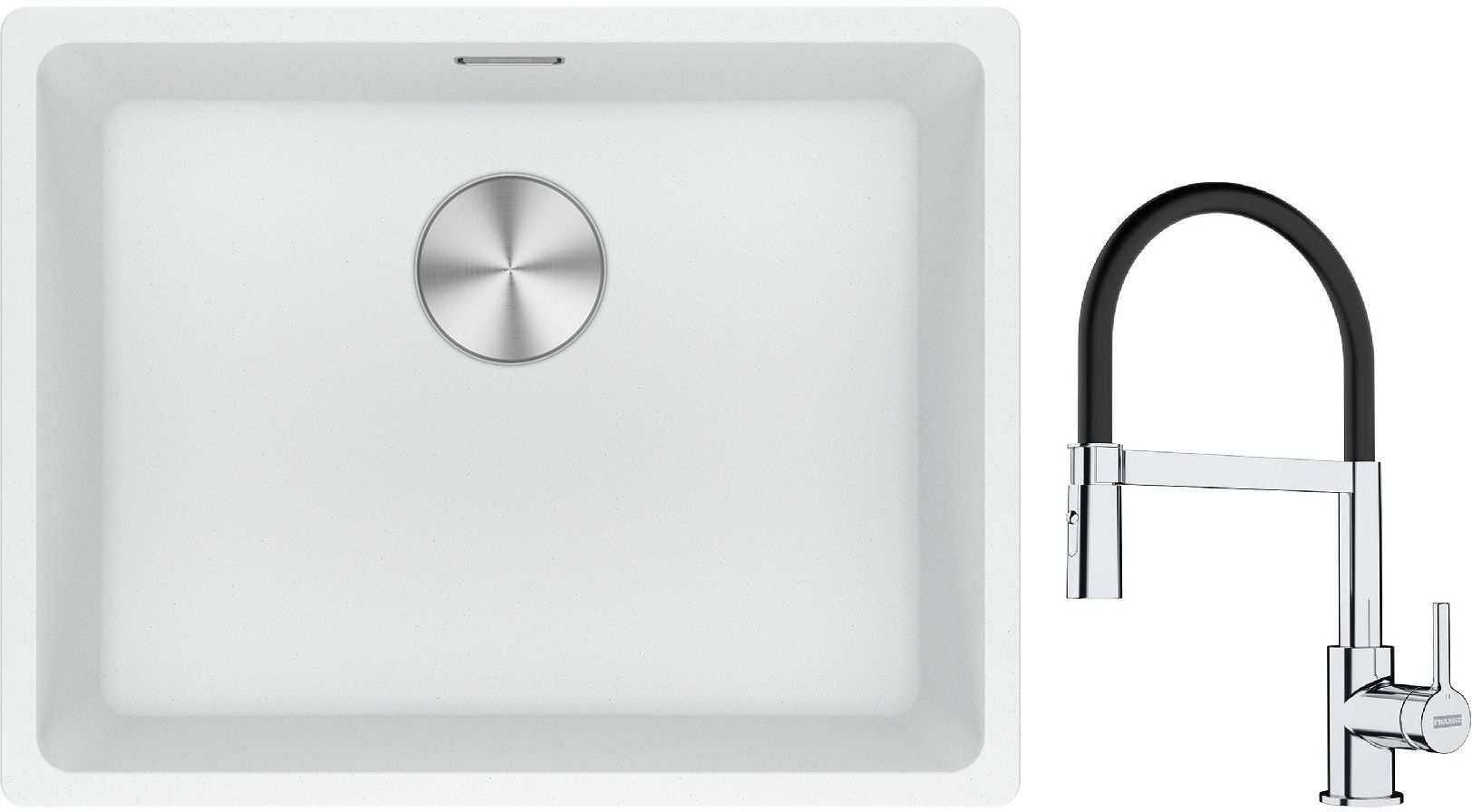 Franke Maris MRG 110-52 zlewozmywak 52x40 cm Fragranite biały polarny z baterią kuchenną Lina chrom/czarny (1250687255, 1150626085) - Wysyłka w 24h