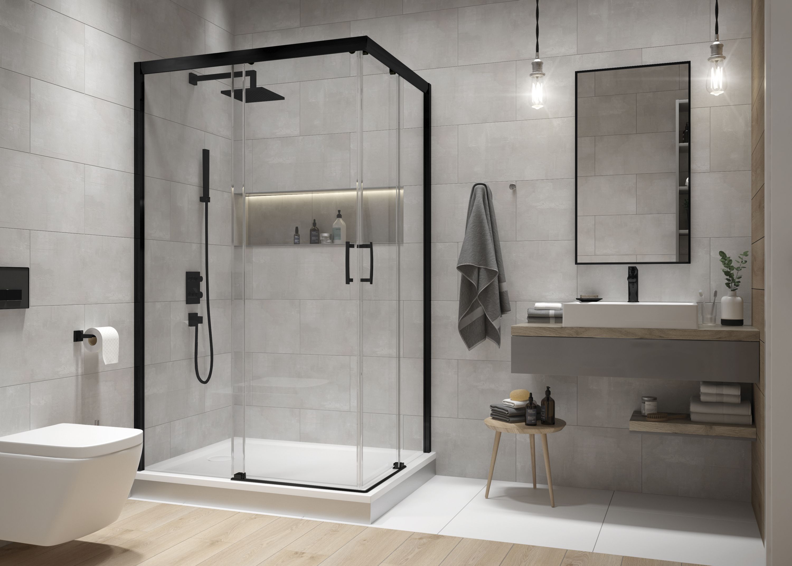 Sanplast Free Zone kabina prysznicowa 120x80 cm prostokątna czarny mat/szkło przezroczyste 600-271-3670-59-401