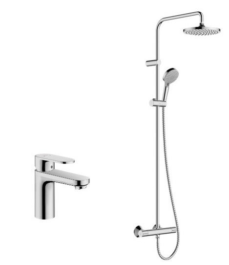 Zestaw Hansgrohe Vernis Blend bateria umywalkowa stojąca z kompletem prysznicowym termostatycznym z deszczownicą chrom (71580000, ... - Wysyłka w 24h