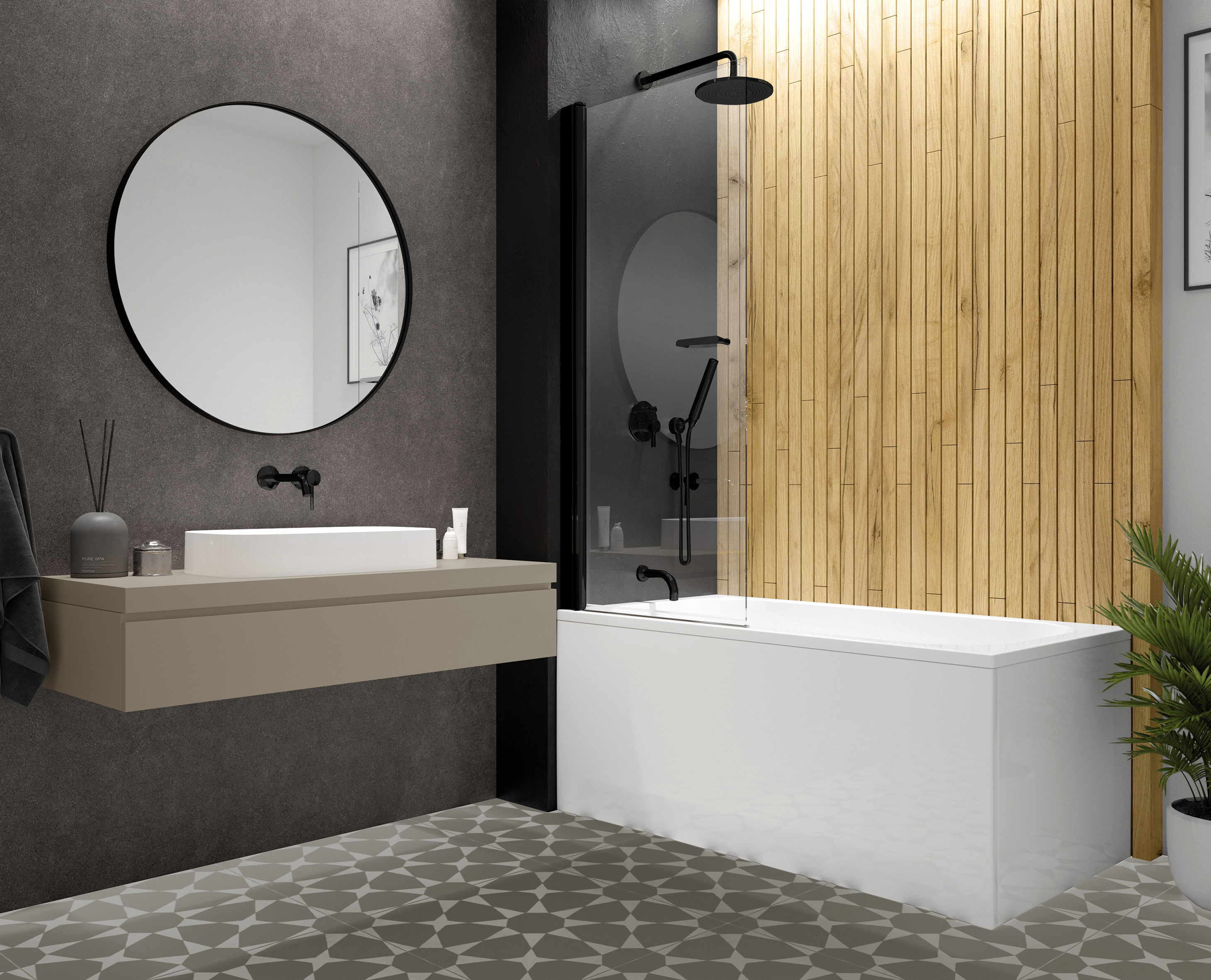 Sanplast Exa Line parawan nawannowy 80 cm 1-częściowy czarny mat/szkło przezroczyste 600-540-1060-59-401