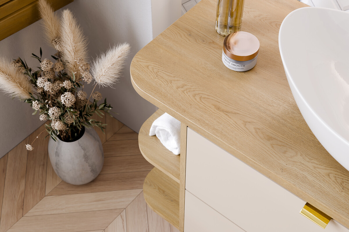 Zestaw Comad Dalia Cashmere szafka 60 cm podumywalkowa i szafki 20+20 cm boczne z blatem 100 cm kaszmir/dąb SET-DC B CREMONA 100CM LRSM