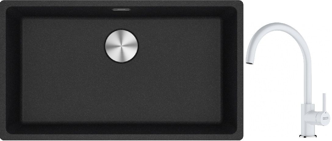 Franke Maris MRG 110-72 zlewozmywak 72x40 cm Fragranite onyx z baterią kuchenną Lina biały polarny (1250687261, 1150626024)
