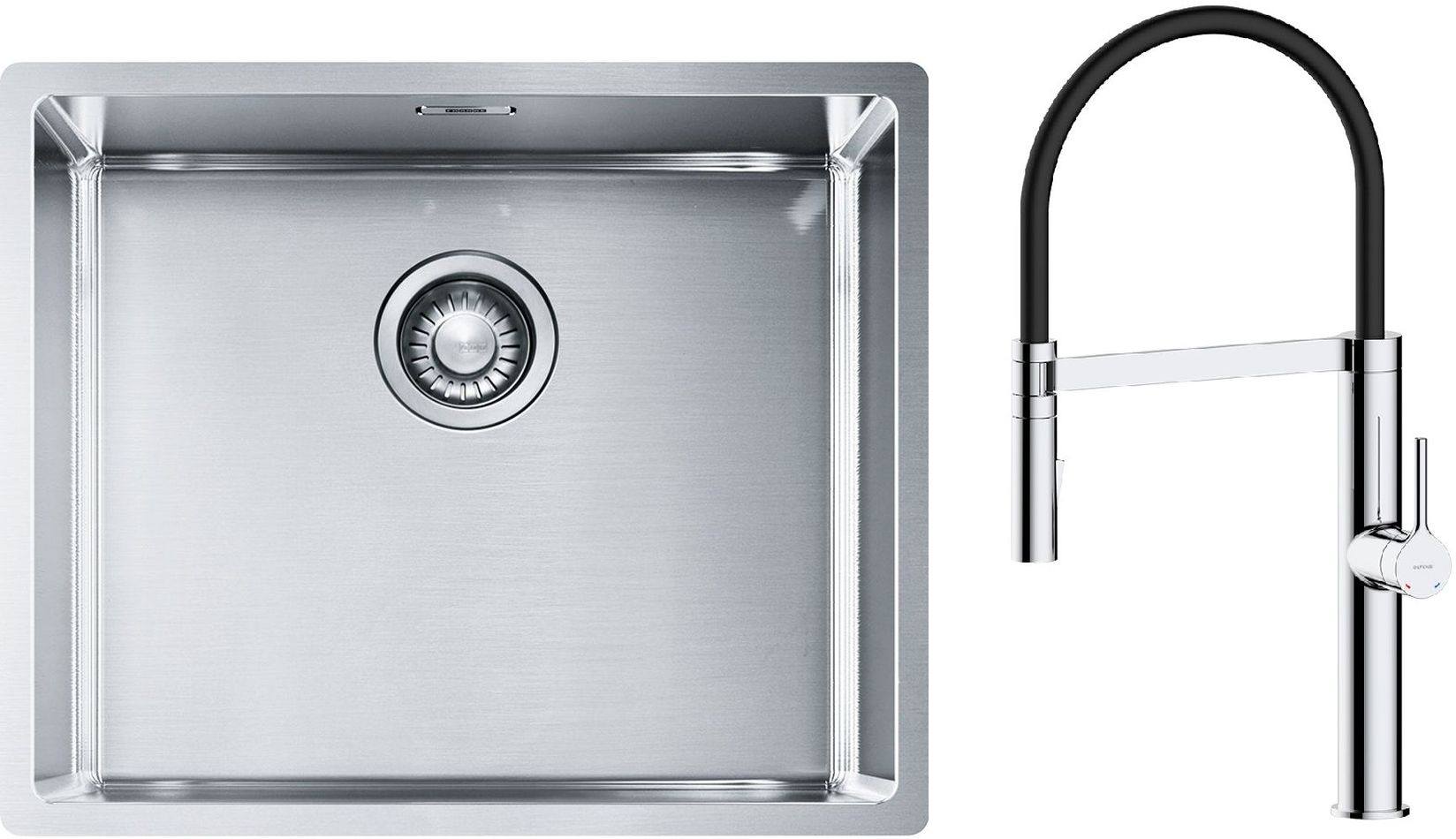 Zestaw Franke Box BXX 210/110-50 zlewozmywak stalowy 54x45 cm z baterią kuchenną Oltens Borga stal/chrom/czarny (1270453656, 35207100)