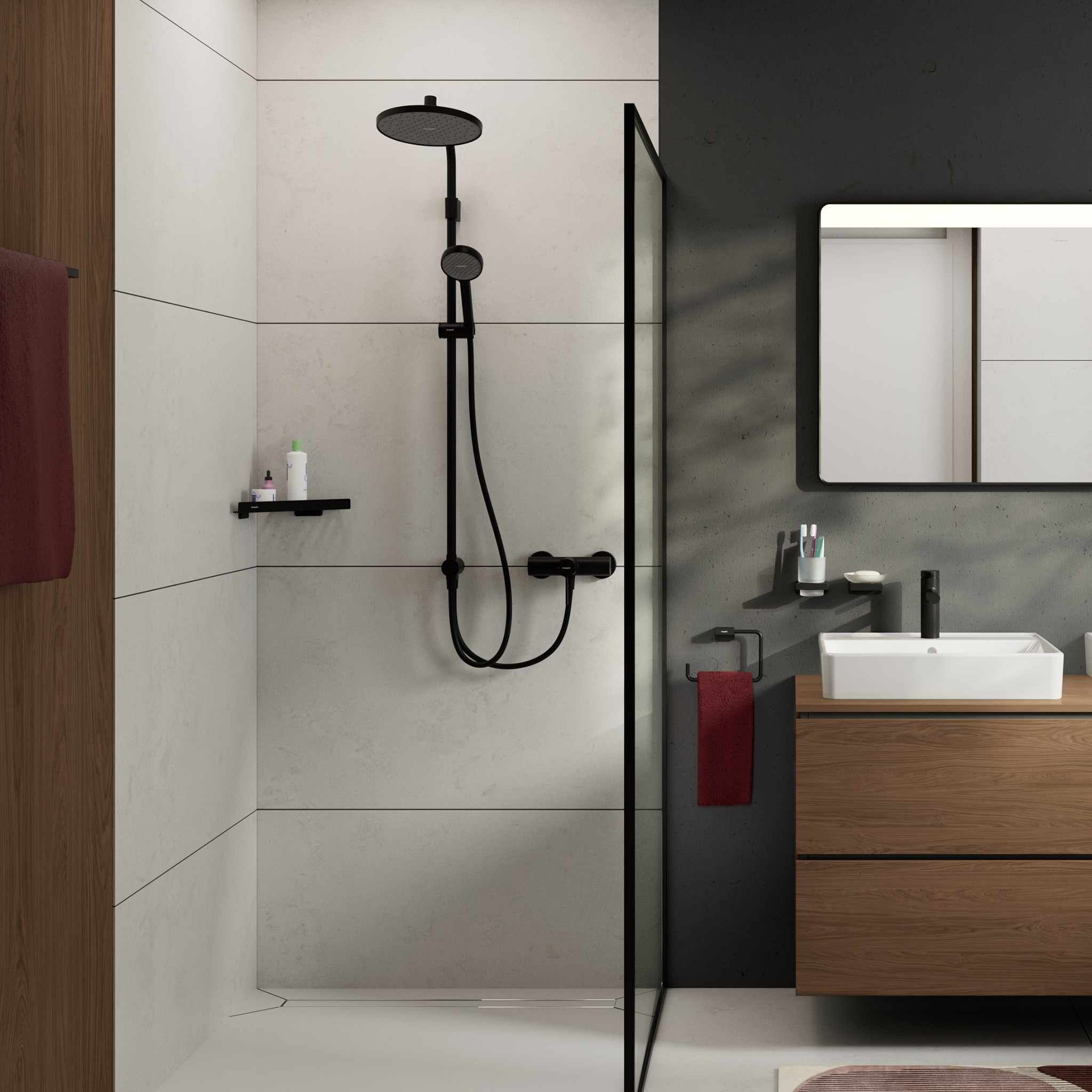 Hansgrohe Activera S zestaw prysznicowy ścienny z deszczownicą czarny 28074670