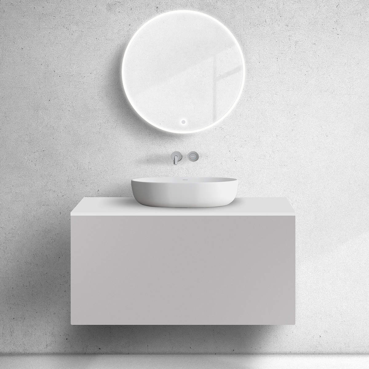 Zestaw Oltens Lun szafka podumywalkowa 100 cm z blatem kaszmir/biały mat 68744900