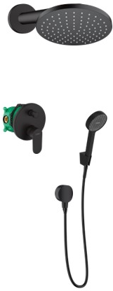 Zestaw Hansgrohe Vernis Blend batria prysznicowa i komplet natryskowy z deszczownicą czarny mat (26277670, 27809670, 71466670, 01800180, ...