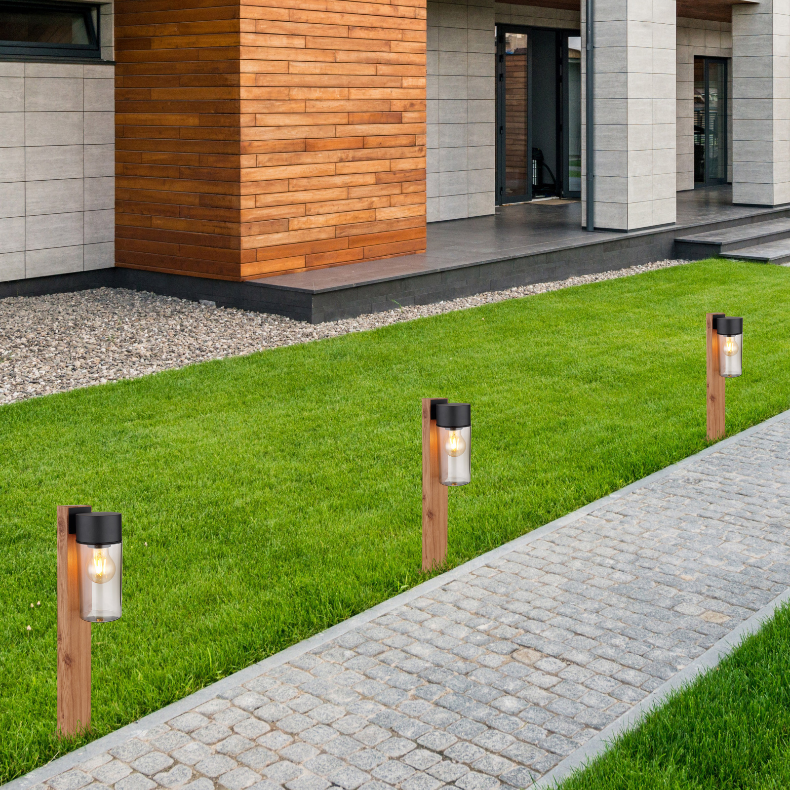 Globo Lighting Etsi lampa stojąca zewnętrzna 1x40W drewno/czarny mat/przydymiony 31976