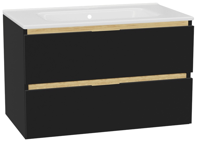 Zestaw Excellent Tuto 2.0 szafka 80 cm podumywalkowa wisząca z umywalką Pik czarny-dąb/biały MLEX.2172.K.80.0165.BKBK