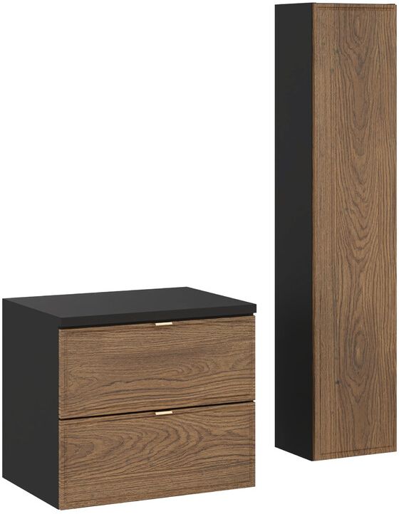 Zestaw Comad Talia Casella szafka podumywalkowa 60 cm z blatem i szafka boczna wysoka dąb-czarny SET-TC B BLACK 60CM HC