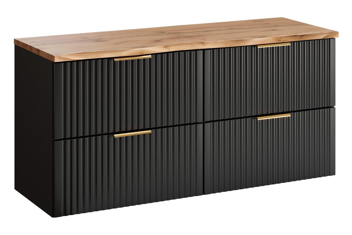 Zestaw Comad Adel Black dwie szafki 60 cm podumywalkowe i blat 120 cm czarny mat/dąb SET-ADB B NAT WOTAN 120CM