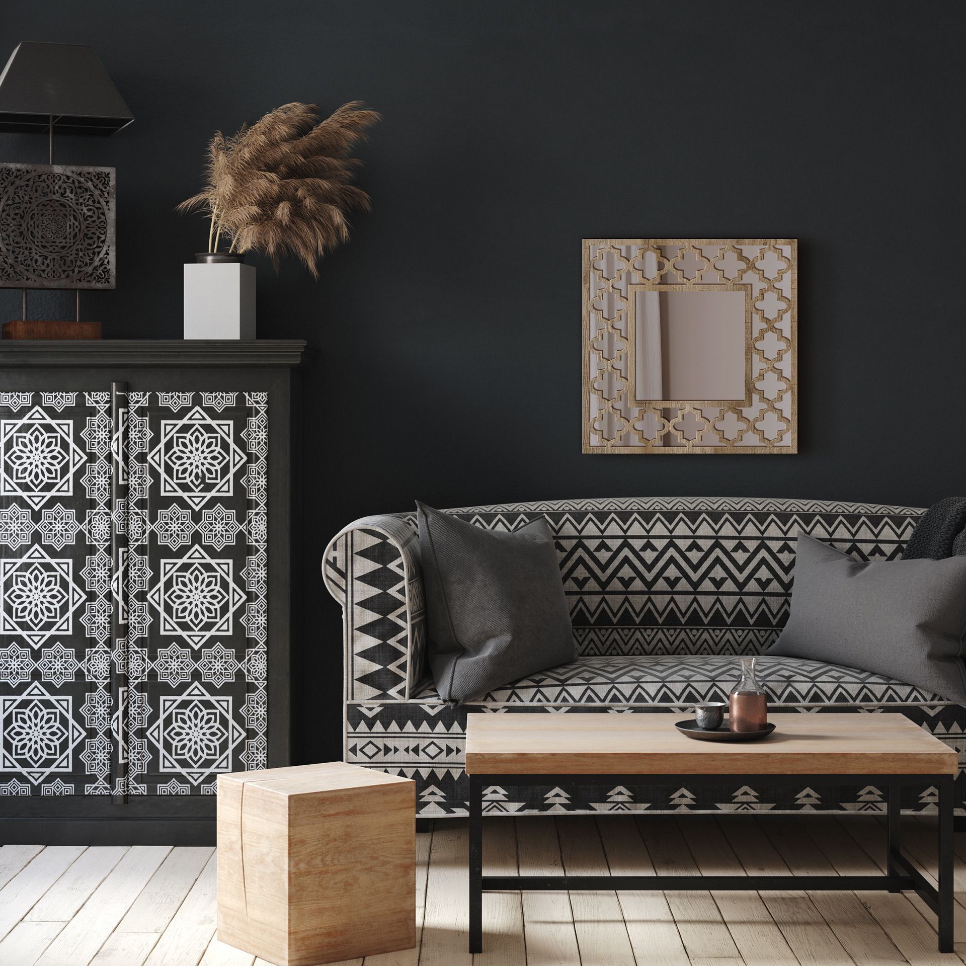 Styler Ornament Annett lustro 50x50 cm kwadratowe drewno LU-12309 - Wysyłka w 24h