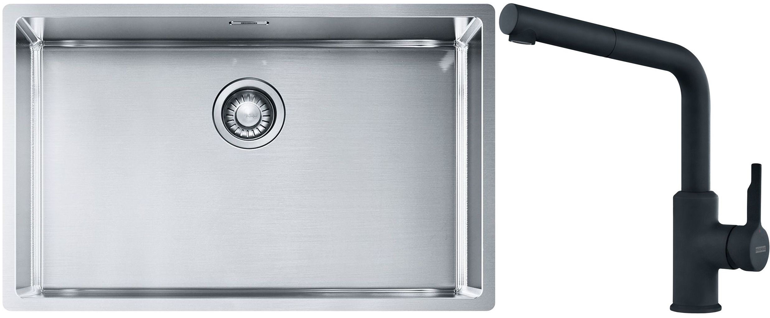 Franke Box BXX 210/110-68 zlewozmywak 72,5x45 cm stalowy z baterią kuchenną Urban czarny mat (1270453658, 1150627523)
