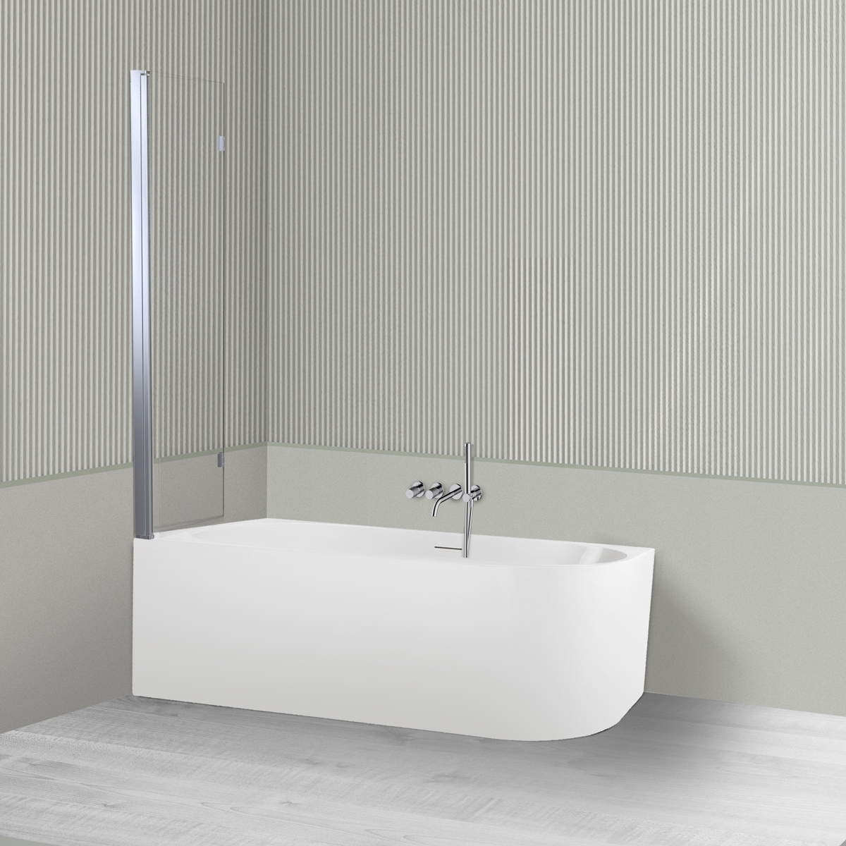 Oltens Hulda Sela zestaw wanna wolnostojąca narożna 170x80 cm akrylowa lewa biała z parawanem nawannowym 115 cm 2-częściowy chrom ... - Wysyłka w 24h