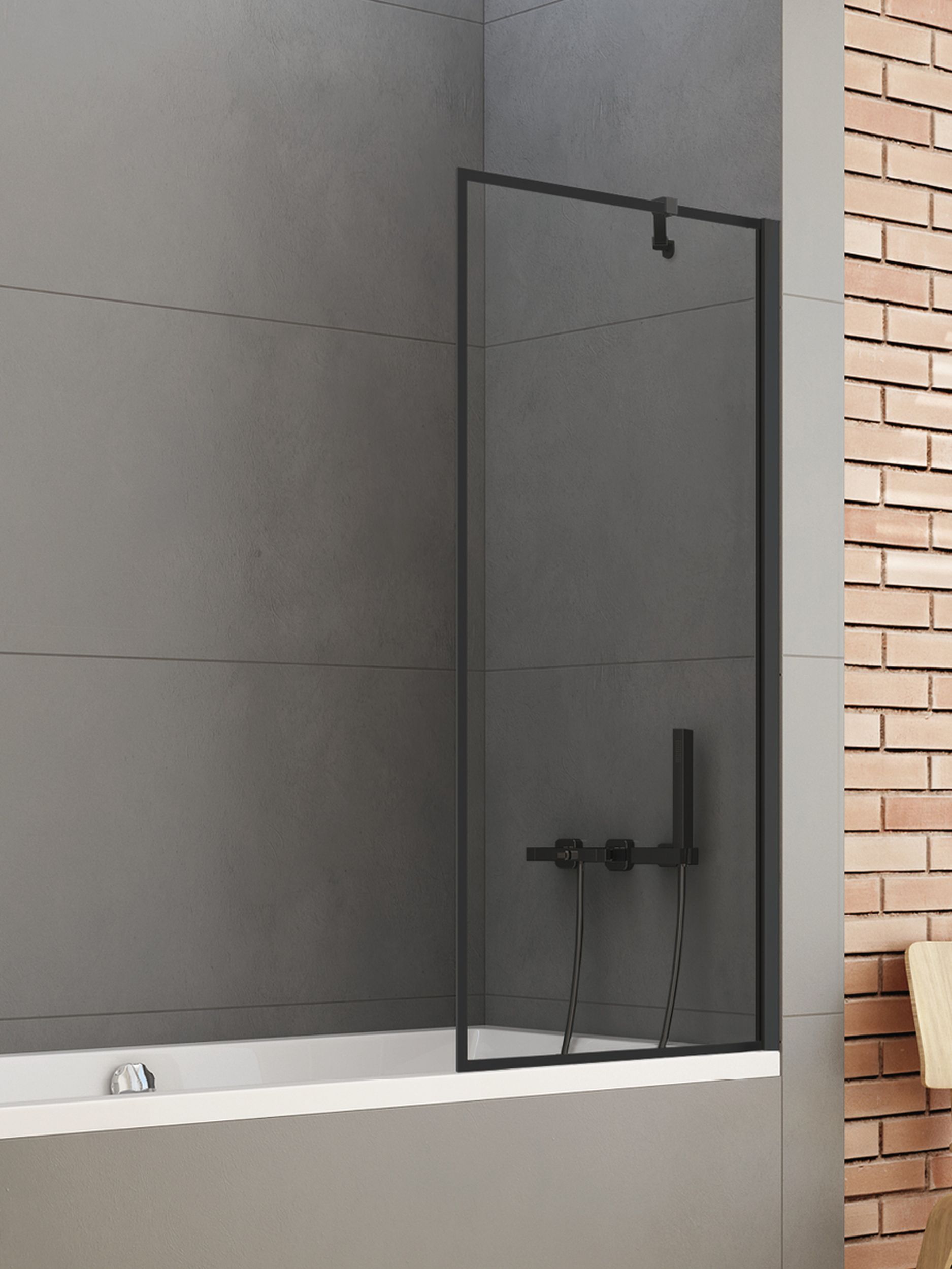 New Trendy New Soleo Black parawan nawannowy 60 cm stały czarny mat wzór ramka/szkło przezroczyste P-0093