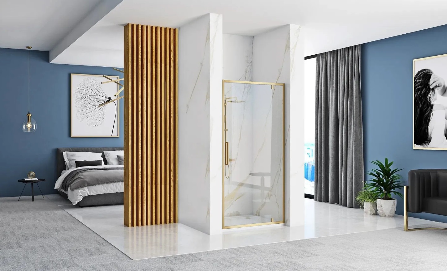 Rea Rapid Swing drzwi prysznicowe 100 cm uchylne złoty szczotkowany/szkło przezroczyste REA-K2503