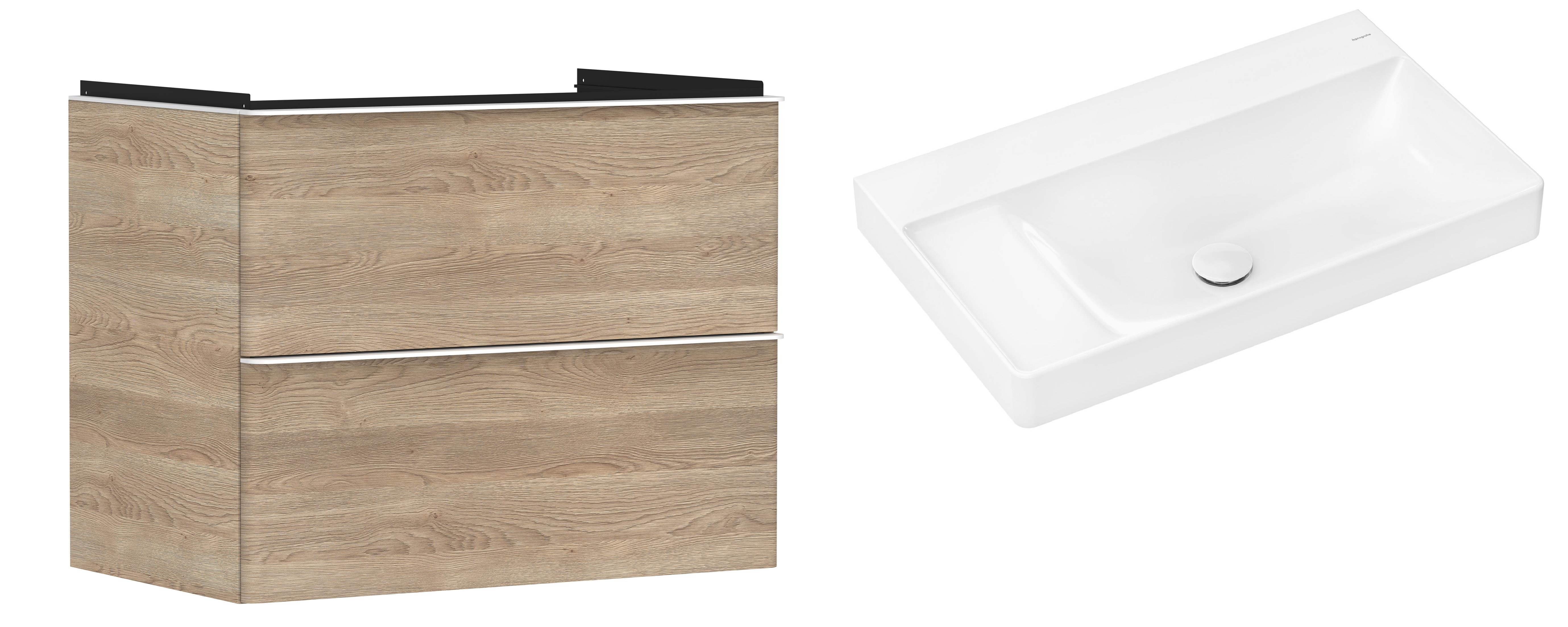 Hansgrohe Xelu Q szafka wisząca z umywalką 80x48 cm naturalny dąb/biały mat/biały (54029700, 61032450)