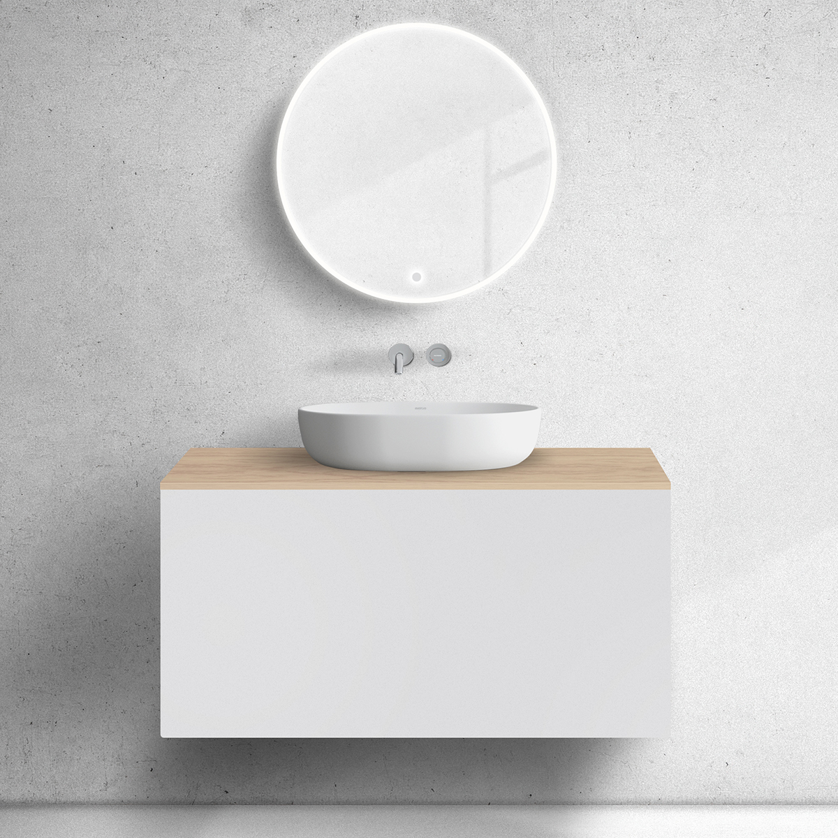 Zestaw Oltens Lun szafka podumywalkowa 100 cm z blatem biały mat/dąb 68693000 - Wysyłka w 24h