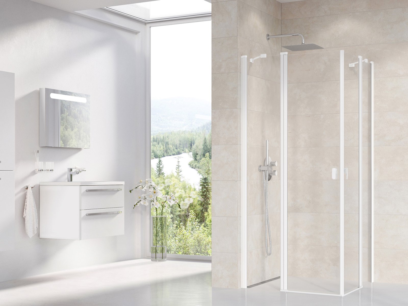 Ravak Chrome CRV2-100 drzwi prysznicowe 100 cm częściowe 1/2 biały mat/szkło przezroczyste 1QVA0E00Z1