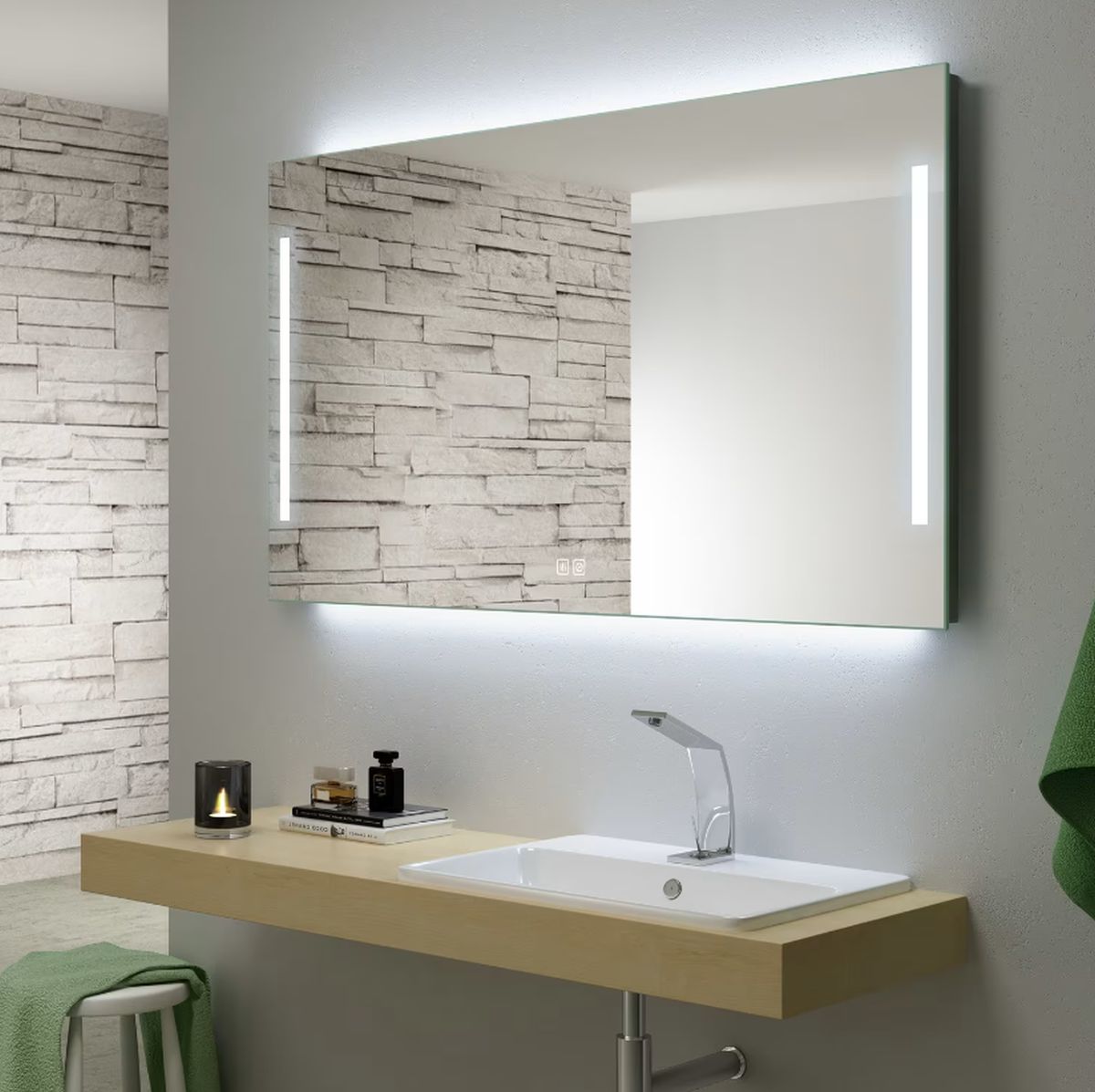 Kronenbach Sun lustro 80x80 cm kwadratowe z oświetleniem srebrny US808082KBSNLEDN