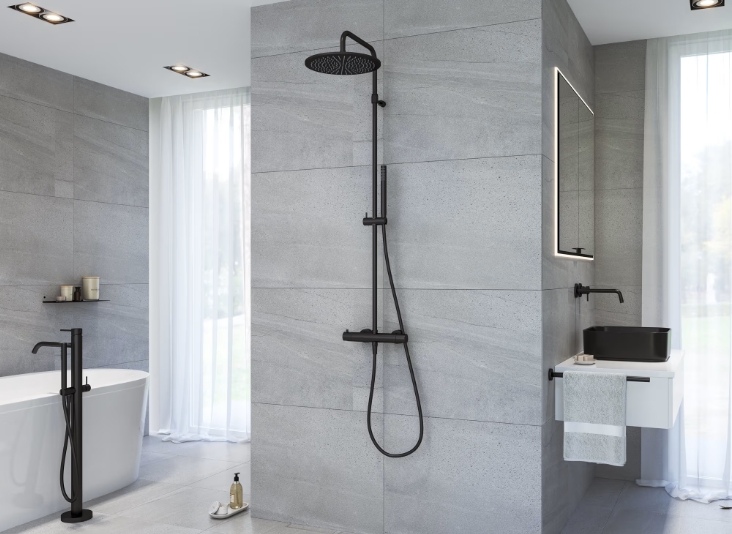 Kronenbach Lima 2.0 Black zestaw prysznicowy z baterią ścienny termostatyczny z deszczownicą czarny mat 100.2822SM - Wysyłka w 24h