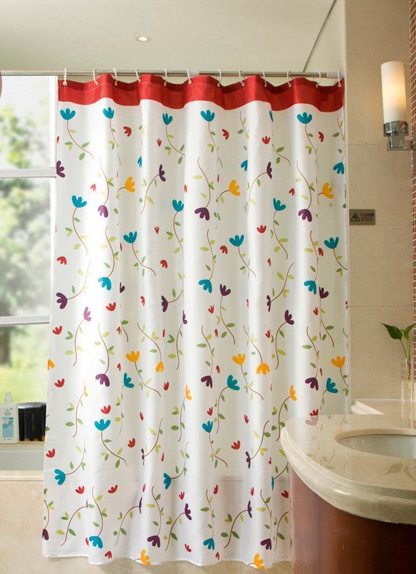 Aqualine zasłona prysznicowa 180x200 cm poliester biała/kwiaty ZP007