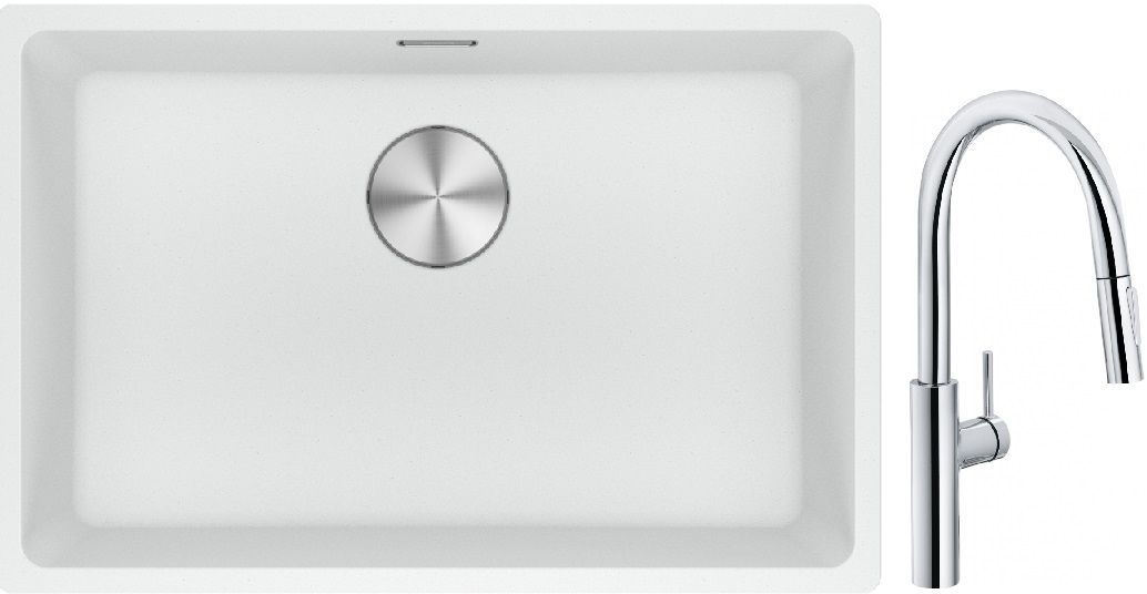 Franke Maris MRG 110-62 zlewozmywak 62x40 cm Fragranite biały polarny z baterią kuchenną Pescara L Slide-In chrom (1250687259, ...