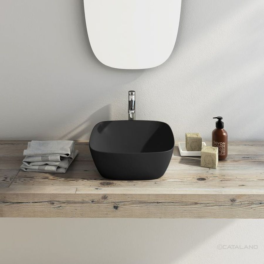 Catalano Green umywalka 40x40 cm kwadratowa nablatowa czarna 0622400022