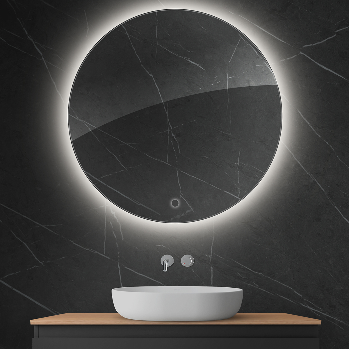 Oltens Nordlis lustro 100x100 cm okrągłe z oświetleniem od tyłu z matą grzewczą 64110000 - Wysyłka w 24h