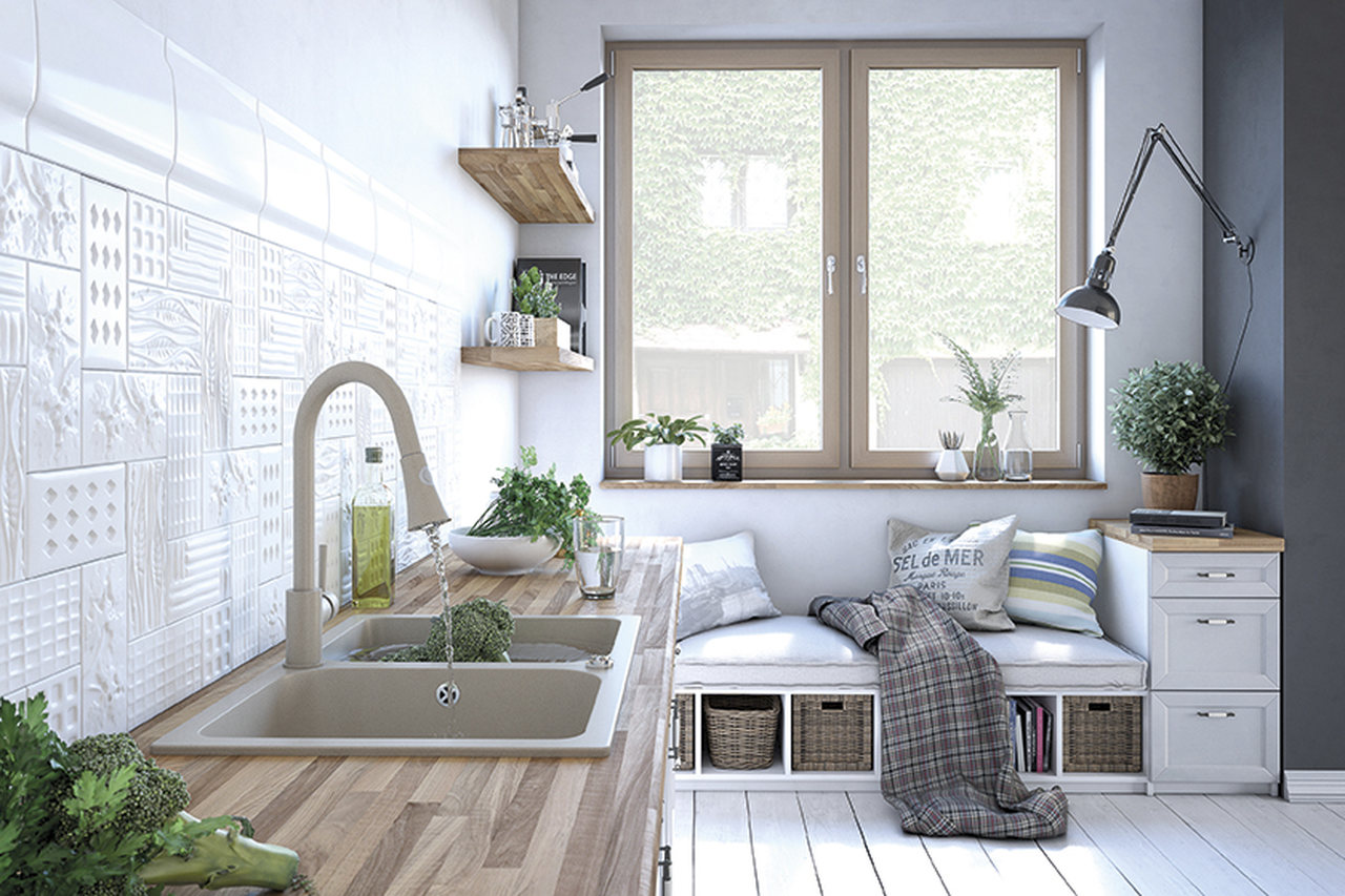 Laveo Daru bateria kuchenna stojąca z wyciąganą wylewką beż BLD469D