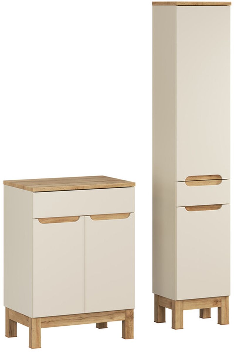 Comad Bali Cashmere zestaw meblowy 60 cm szafka stojąca z blatem i szafka wysoka boczna kaszmir/dąb SET-BAC B WOTAN 60CM HC - Wysyłka w 24h