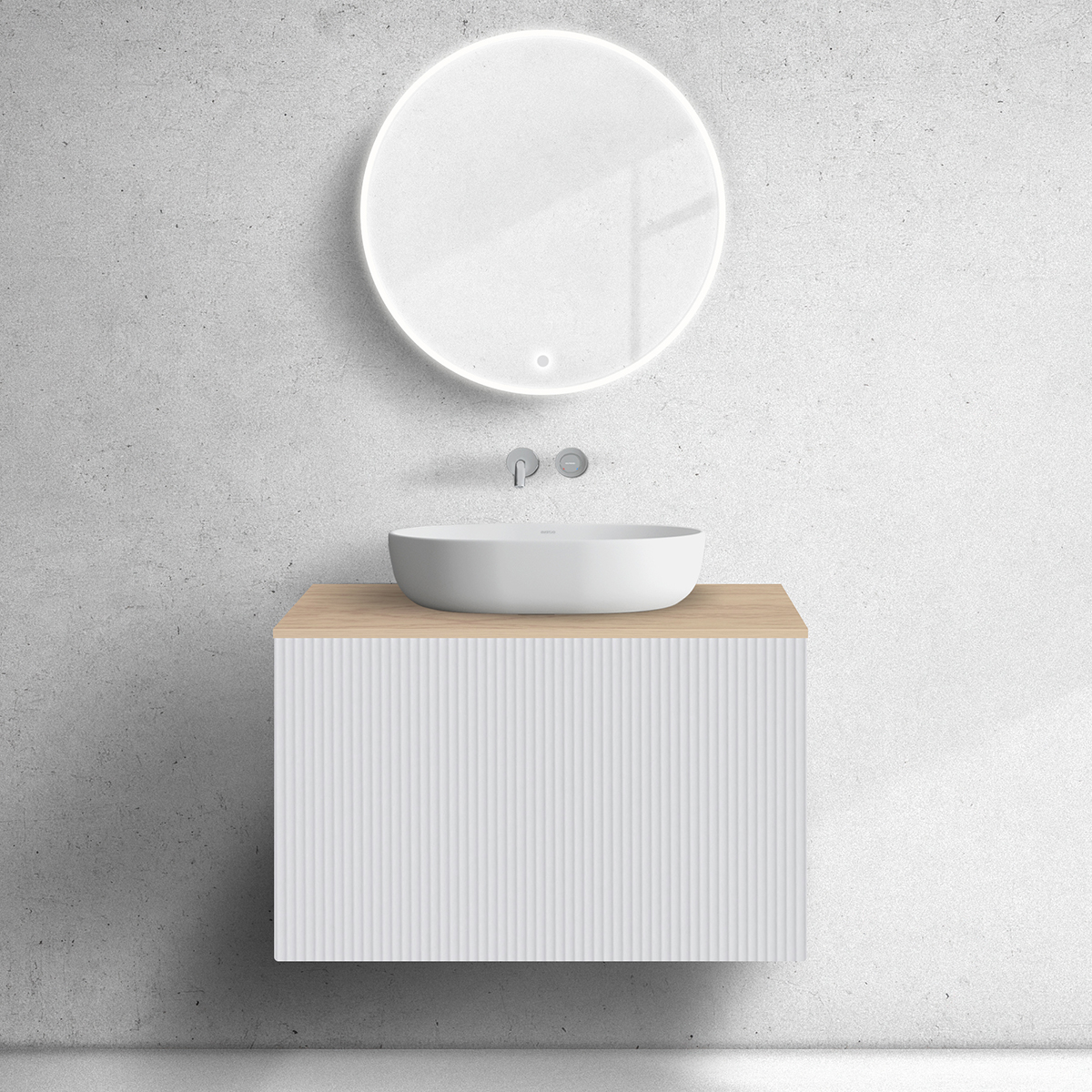 Zestaw Oltens Lun szafka podumywalkowa 80 cm z blatem biały mat/dąb 68688000