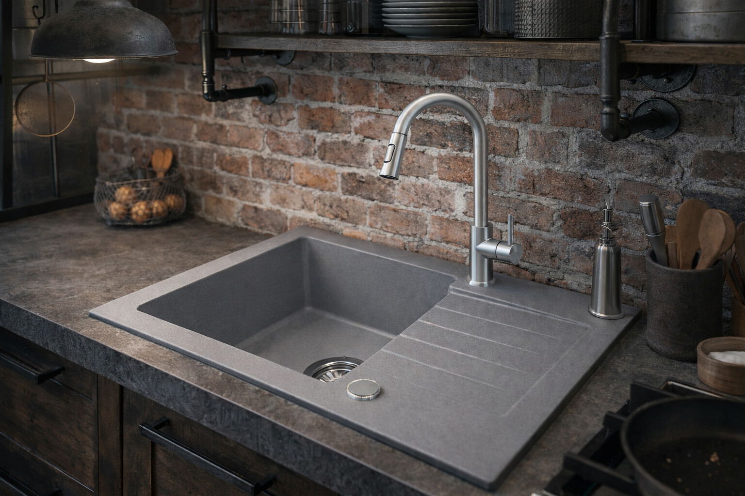 Ruvetti Pineko zlewozmywak granitowy 68x44,2 cm szary 3001PN_GR140_W