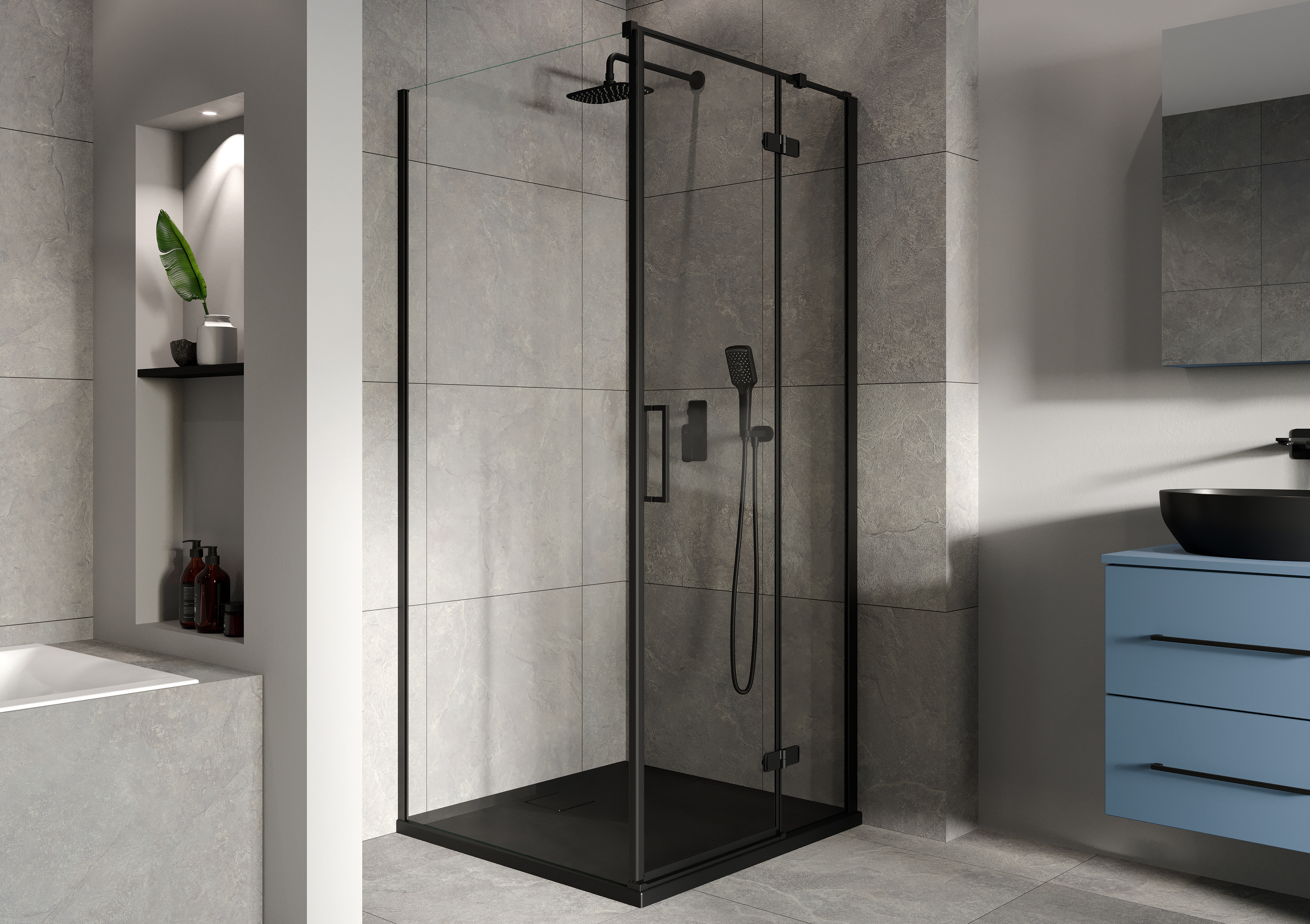 Cersanit City kabina prysznicowa 90x90 cm kwadratowa lewa czarny mat/szkło przezroczyste S584-102