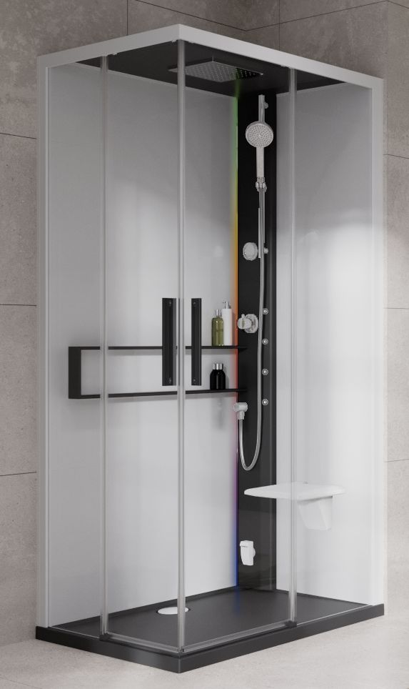 Novellini Glax 2 2.0 A kabina z hydromasażem 90x70 cm prawa parowa z brodzikiem czarna G22A9079DM5-1HU