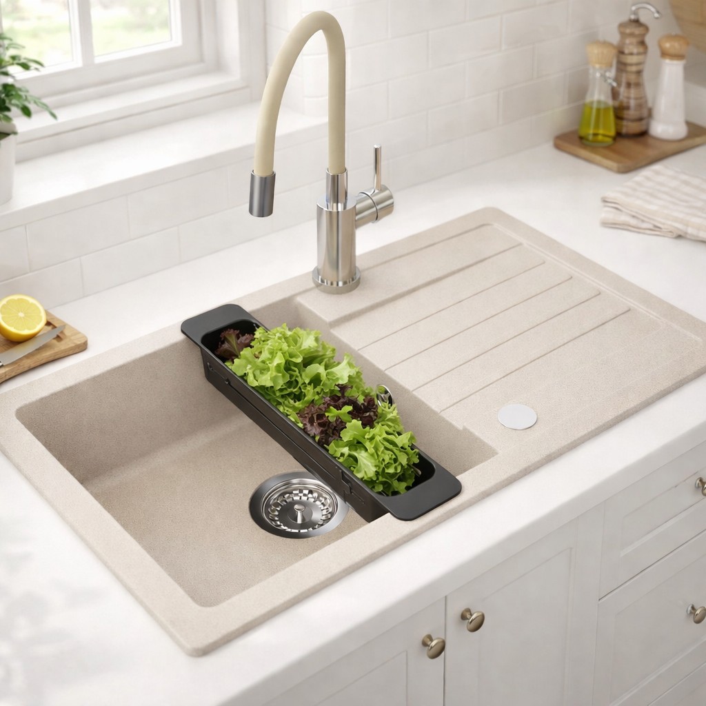 Ruvetti Natu Maxi zlewozmywak 77x44 cm z baterią i akcesoriami beżowy/stal LP_3200-NM7744BE_W - Wysyłka w 24h